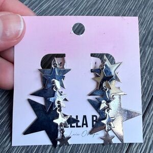 Bella B Celestial Silver Star Cluster Statement Drop Clip On Earrings